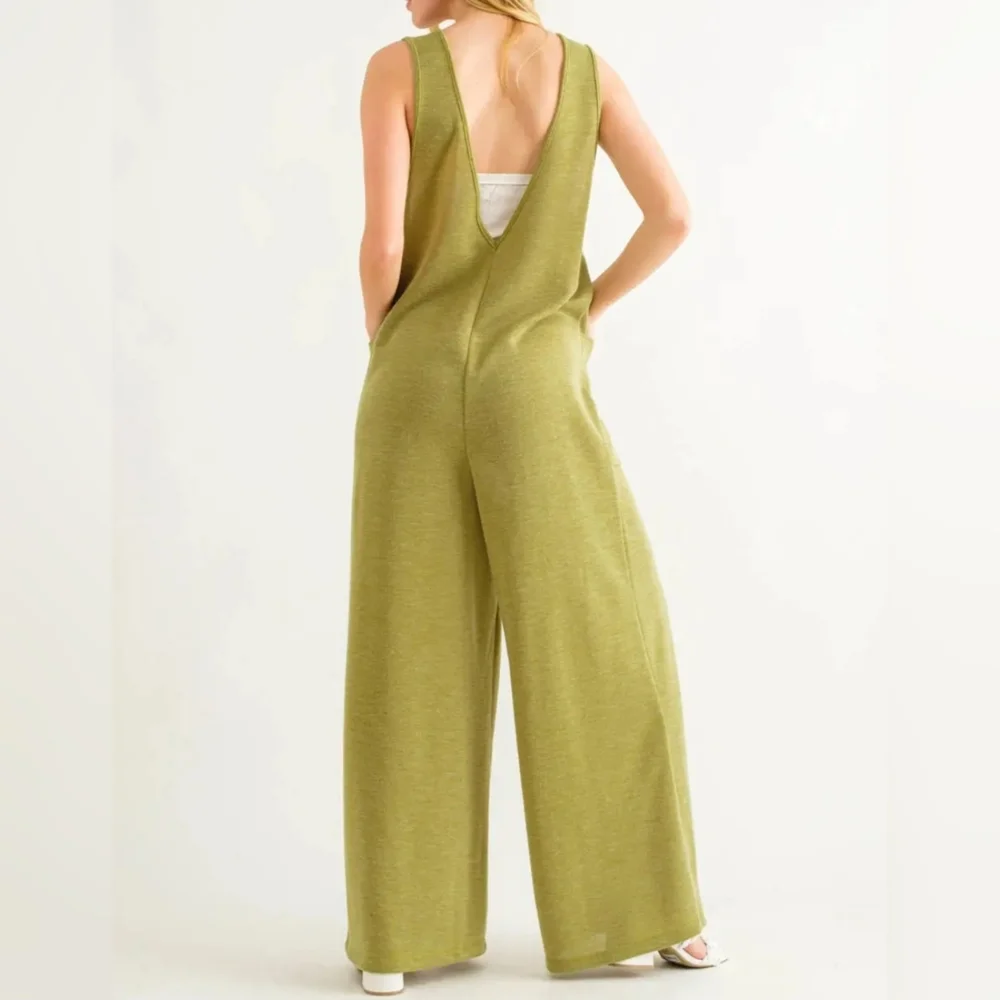 #0393 🛑S BOHO V-neck Jumpsuit With Front Pockets - Picture 5 of 5